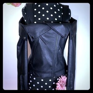 🌸 Bcbgmaxazria Black Leather Off The Shoulder Moto Jacket